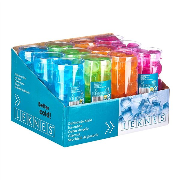 Reusable cooling cubes Leknes Blue Green Orange Pink Polyethylene Distilled water 6,5 x 16 x 6,5 cm 18 Pieces (12 Units)
