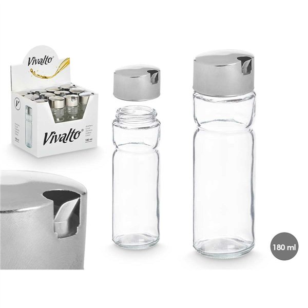 Cruet Vivalto Transparent Silver Metal Crystal Plastic 180 ml 4,6 x 15,7 x 4,6 cm (12 Units)