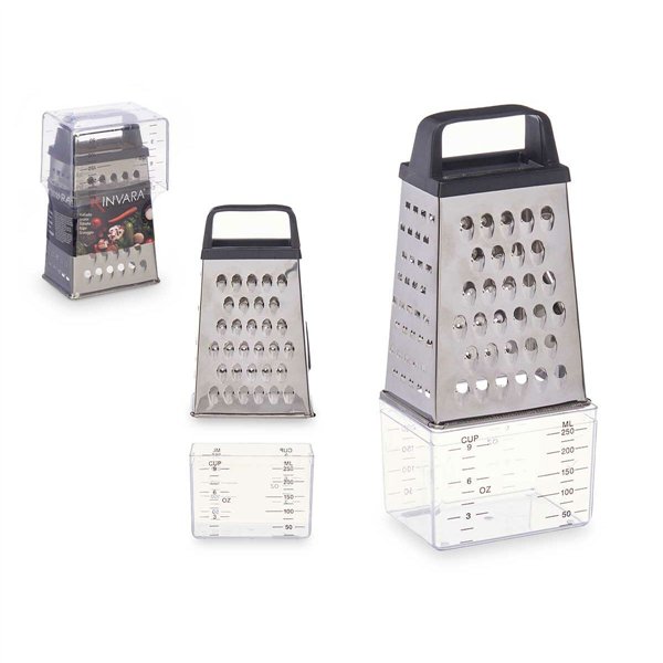 Grater with Container Kinvara Transparent Silver Stainless steel polypropylene polystyrene 9 x 6,7 x 20,5 cm (12 Units)