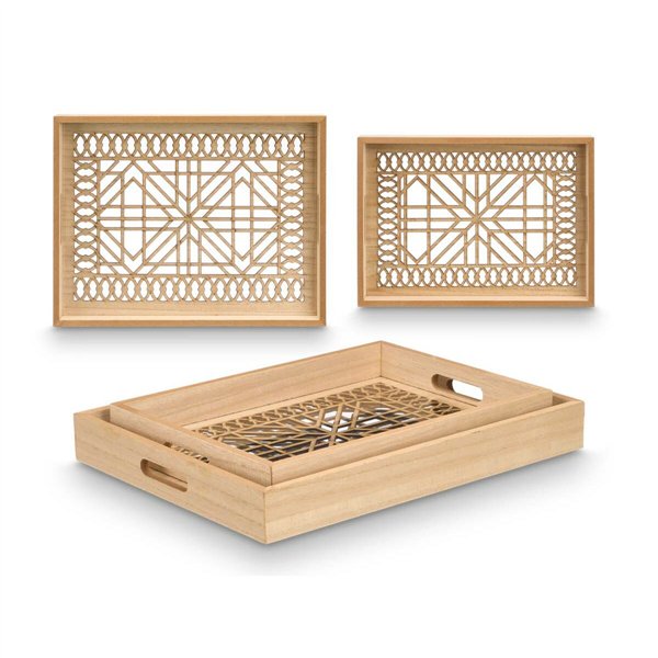 Set of trays Gift Decor Brown Transparent Wood Glass Squared 2 Pieces
