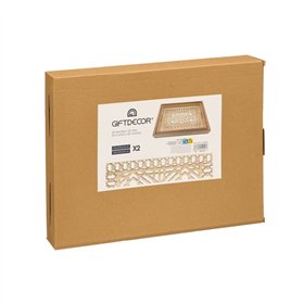 Set of trays Gift Decor Brown Transparent Wood Glass Squared 2 Pieces