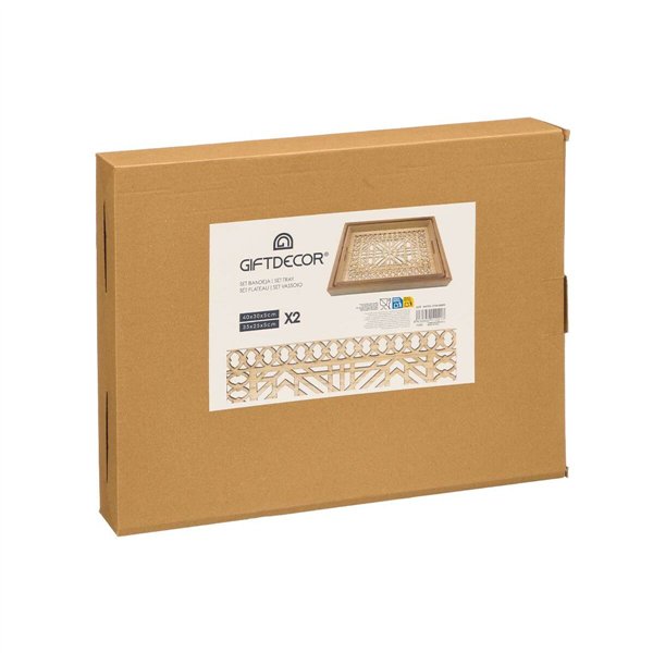 Set of trays Gift Decor Brown Transparent Wood Glass Squared 2 Pieces