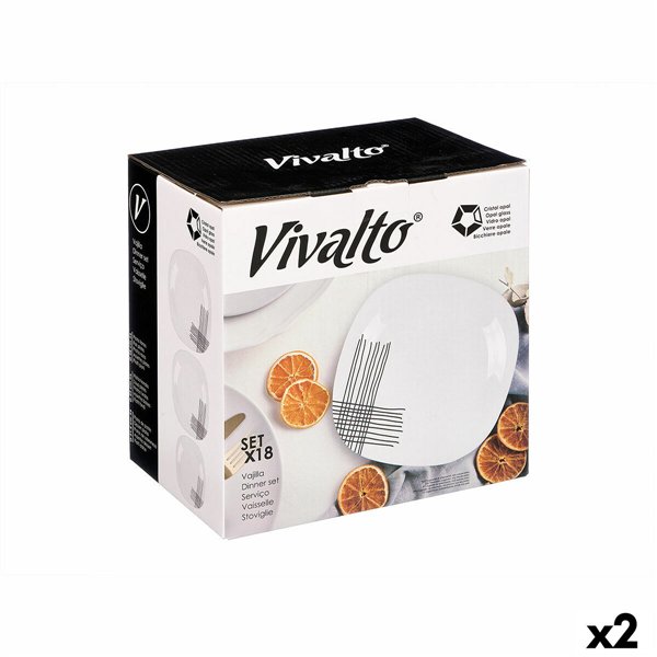 Tableware Vivalto White Black Opaline glass Stripes 18 Pieces (2 Units)