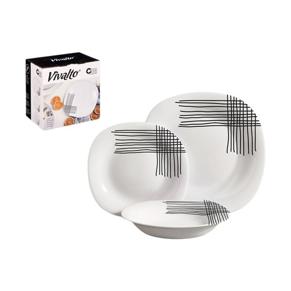 Tableware Vivalto White Black Opaline glass Stripes 18 Pieces (2 Units)
