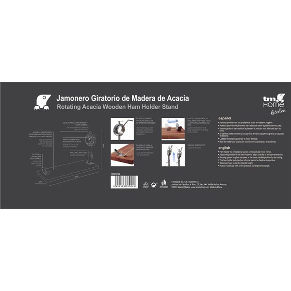 Wooden Ham Stand TM Home 20 x 54 cm