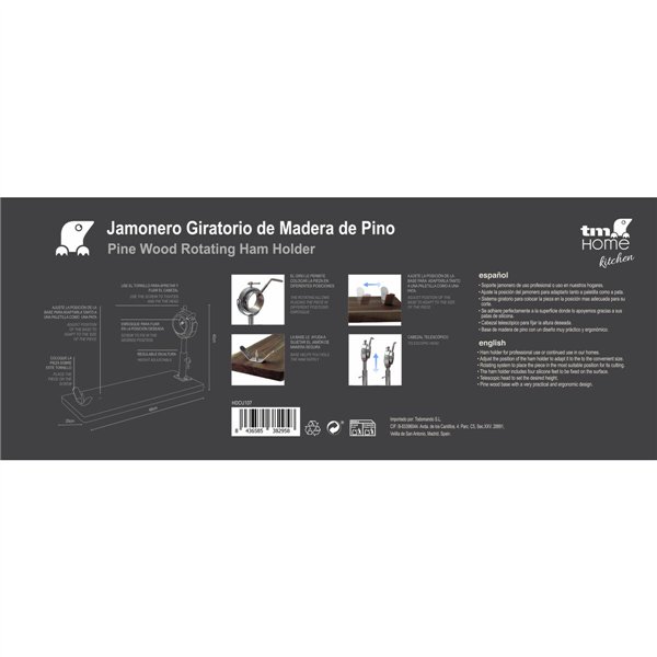 Wooden Ham Stand TM Home Silicone Acacia Pine 20 x 54 x 40 cm