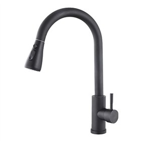 Mixer Tap Fontastock Black Stainless steel Ceramic C-shaped
