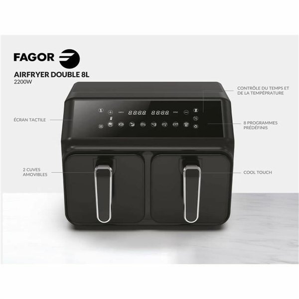 Air Fryer Fagor FG2X4L Black noir 2200 W 8 L