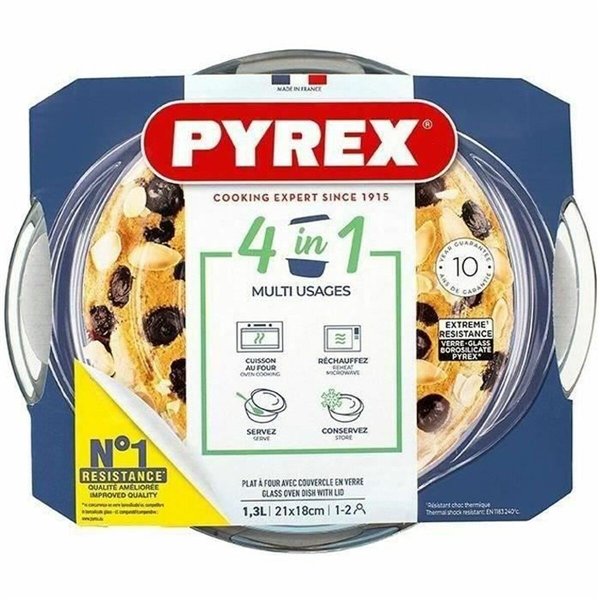Casserole with lid Pyrex 1,4 L 18 x 9 x 21 cm White Transparent Glass