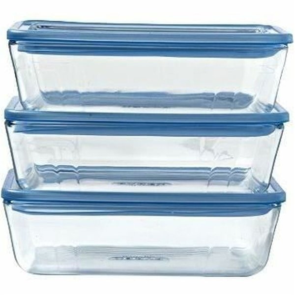 Set of lunch boxes Pyrex Blue Transparent 2,6 L 3 Pieces