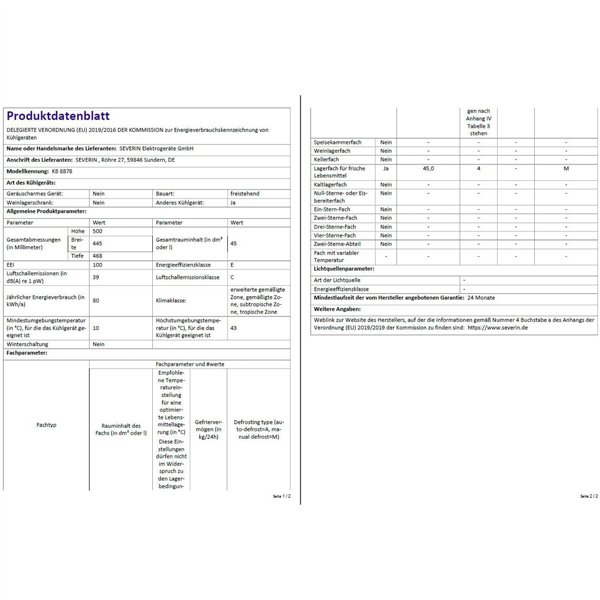 Refrigerator Severin KB8878 48 Silver