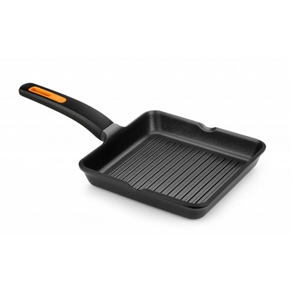 Grill pan with stripes BRA EFFICIENT PLUS Black Aluminium