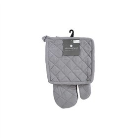 Oven Gloves and Pot Holder Set Atmosphera Grey Cotton