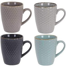 Piece Coffee Cup Set Excellent Houseware Stoneware 300 ml Geometric