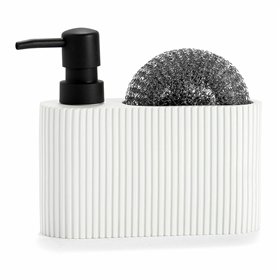 2-in-1 Soap Dispenser for the Kitchen Sink Andrea House CC71086 Resin Polyresin 16 x 5 x 15 cm Scourer White