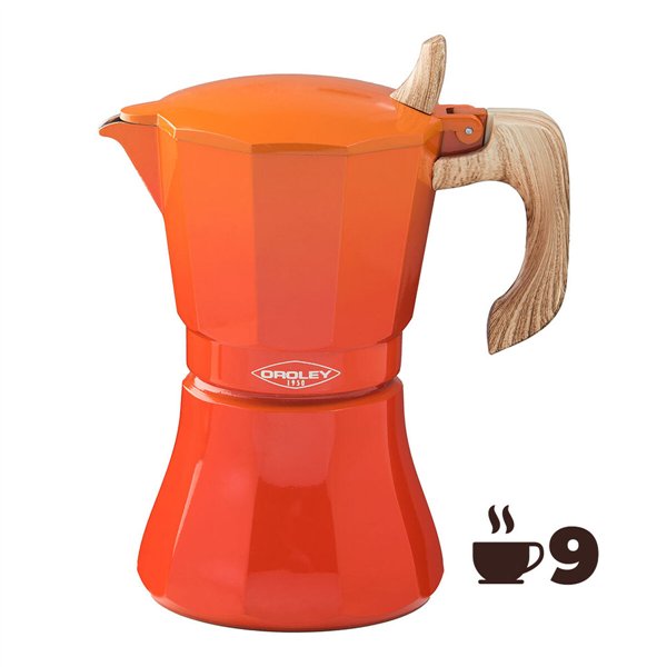 Italian Coffee Pot Oroley Petra Orange Aluminium 9 Cups