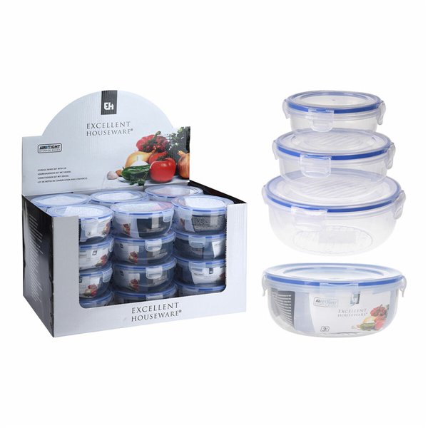 Set of lunch boxes Excellent Houseware 024000670 Plastic Circular 400 ml 800 ml 1,4 L 3 Units
