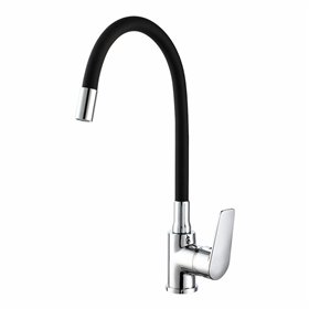 Mixer Tap EDM 01155 Baiona Black Brass Zinc Flexible Kitchen