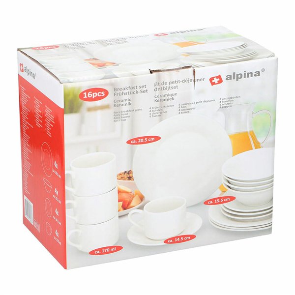 Tableware Alpina White Ceramic 16 Pieces (4 Units)
