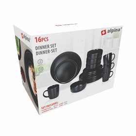 Tableware Alpina Black Ceramic 16 Pieces (4 Units)