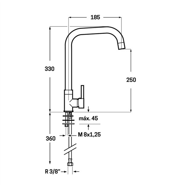 Mixer Tap Verhal Silver Brass C-shaped