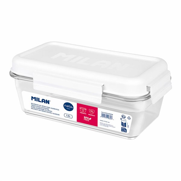Hermetic Lunch Box Milan 1,2 L White Transparent Plastic Rectangular
