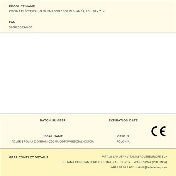 Camping stove Adler AD 6503 1500 W