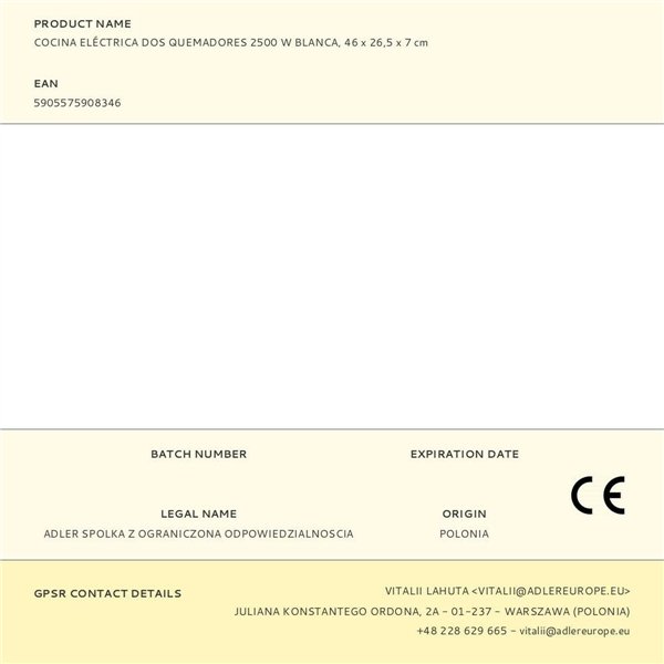 Camping stove Adler 2500 W