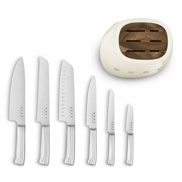 Set of Kitchen Knives and Stand Smeg KBSF02CR Cream