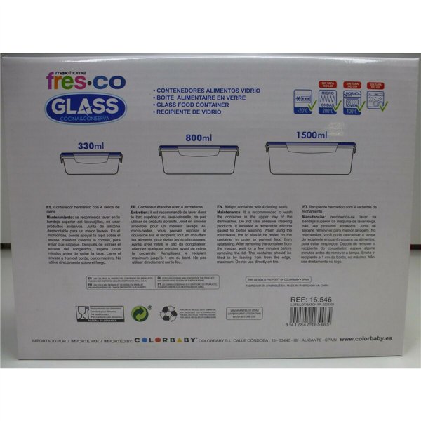 Set of Stackable Hermetically-sealed Kitchen Containers Max Home 6 Units 23 x 7,5 x 17,5 cm