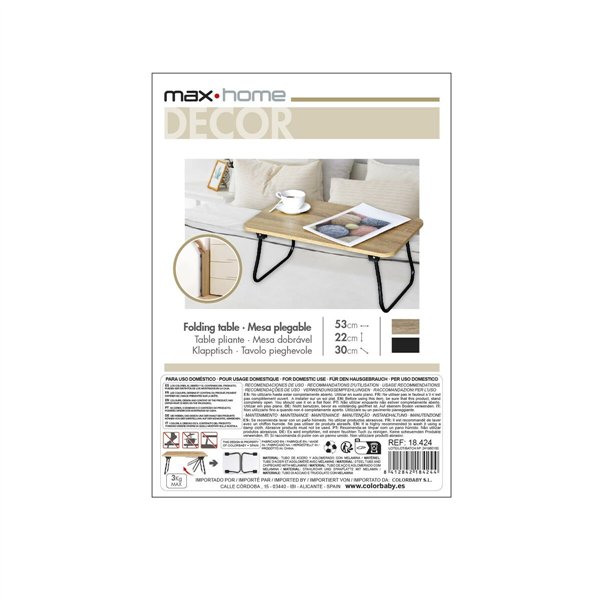 Folding Tray for Bed Max Home Wood Steel Melamin 53 x 22 x 30 cm 2 Units