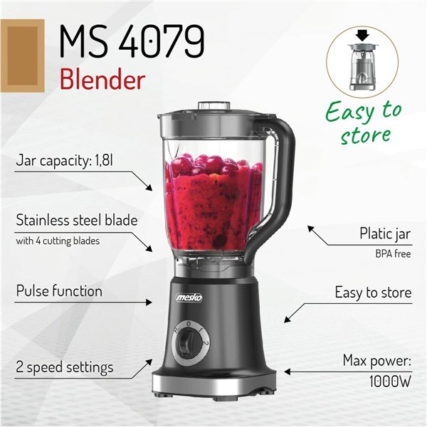 Cup Blender Adler Black 1000 W