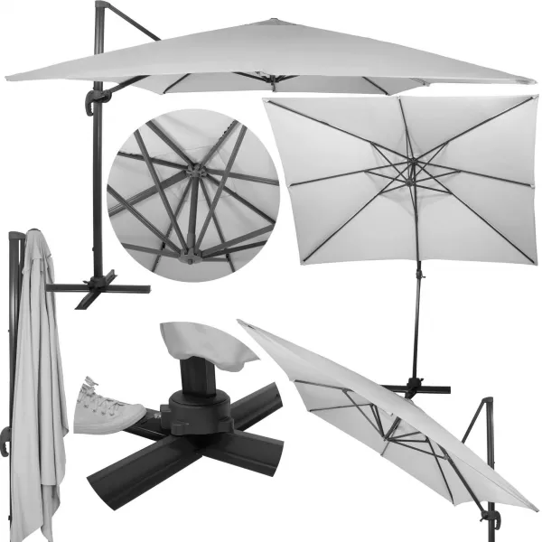 Garden umbrella Springos GU0048, 500 cm, with cover, hanging, light gray