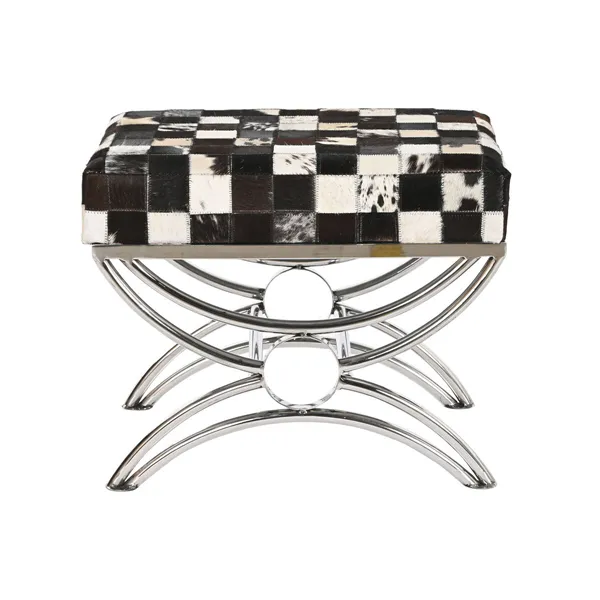 Bench DKD Home Decor Brown Cream Silver Dark brown Steel 53 x 40 x 43 cm