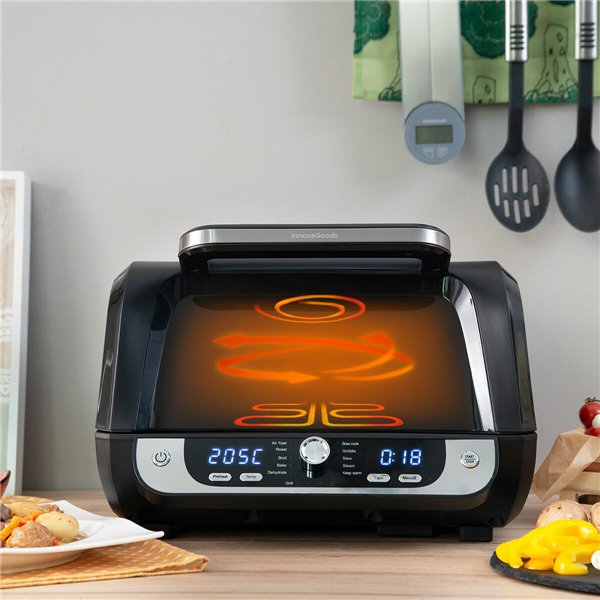 Oro gruzdintuvė su griliu, priedais ir receptų knyga „InnovaGoods Fryinn 12-in-1 6000“ juodas plienas 3400 W 6 l