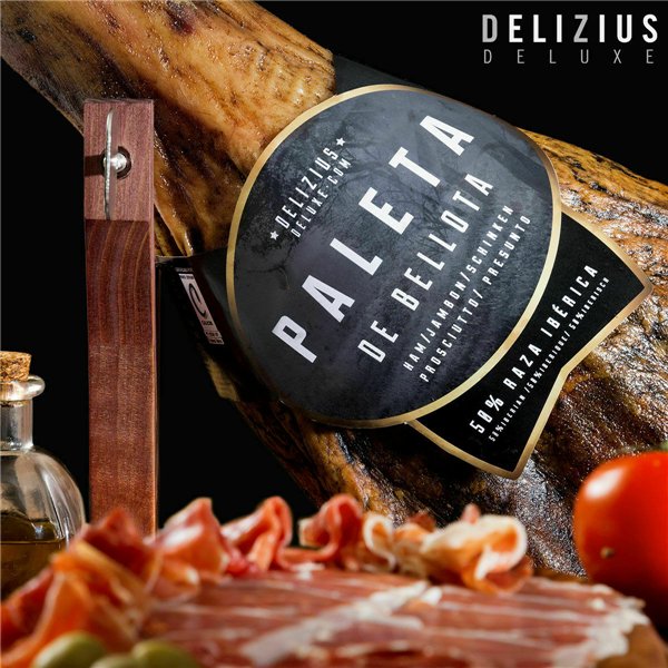 Set of Iberian Acorn-Fed Ham Shoulder and Ham Holder Delizius Deluxe