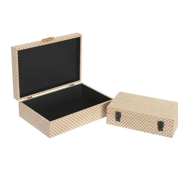 Jewelry box Home ESPRIT Beige Wood 30 X 21 X 9,4 CM (2 Units)