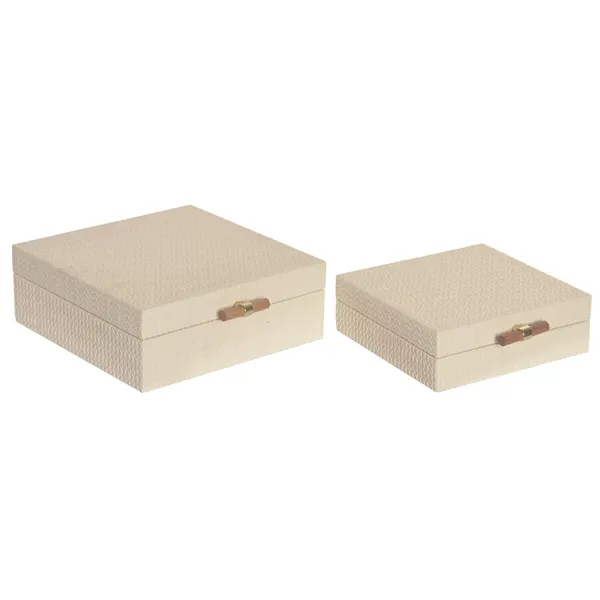 Jewelry box Home ESPRIT Beige Wood 25 x 25 x 10 cm (2 Units)