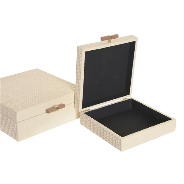 Jewelry box Home ESPRIT Beige Wood 25 x 25 x 10 cm (2 Units)