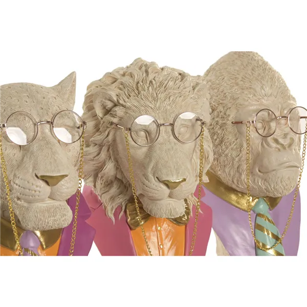 Decorative Figure Home ESPRIT White Multicolour Golden Tiger Lion Gorilla (3 Units)