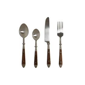 Cutlery DKD Home Decor Natural Silver Stainless steel Acacia (4,5 x 2 x 20 cm)