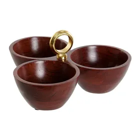 Bowl Home ESPRIT Brown Golden Aluminium Acacia 26 x 26 x 13 cm