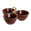 Bowl Home ESPRIT Brown Golden Aluminium Acacia 26 x 26 x 13 cm