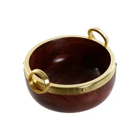 Bowl Home ESPRIT Brown Golden Aluminium Acacia 19 x 17 x 10 cm