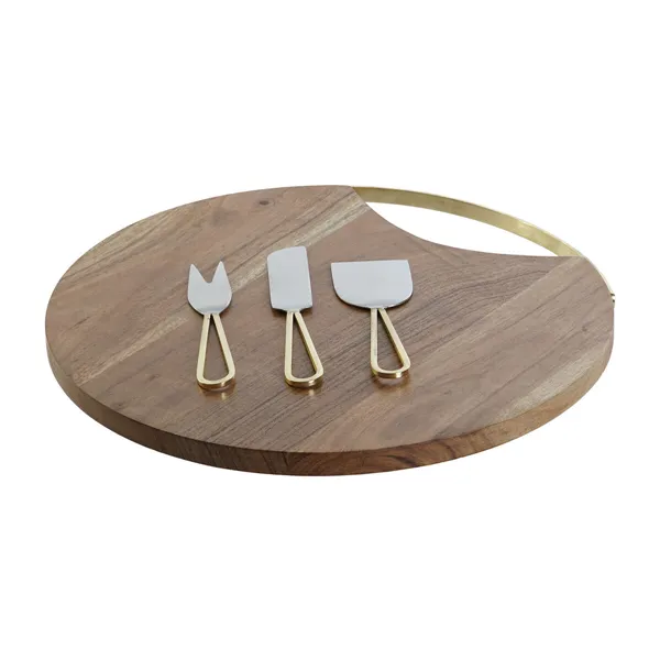 Cutting board DKD Home Decor Golden Natural Stainless steel Acacia 35,5 x 35,5 x 1,5 cm (4 Pieces)