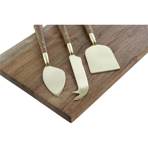 Cutting board DKD Home Decor Golden Natural Stainless steel Acacia 46,5 x 17,7 x 2 cm (4 Pieces)