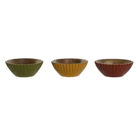 Snack Bowl Home ESPRIT Yellow Green Coral Mango wood 15 x 15 x 8 cm (3 Units)
