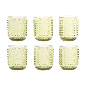 Set of glasses Home ESPRIT Green Crystal With relief 275 ml (6 Units)