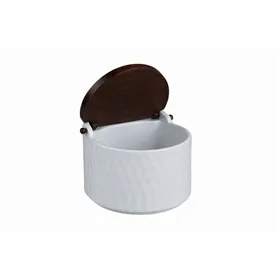 Salt Shaker with Lid Home ESPRIT White Dark brown Bamboo Porcelain 12 x 10 x 11 cm