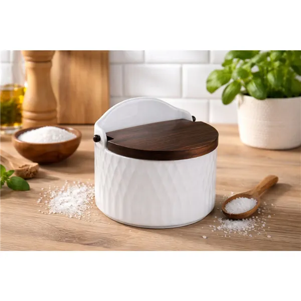 Salt Shaker with Lid Home ESPRIT White Dark brown Bamboo Porcelain 12 x 10 x 11 cm